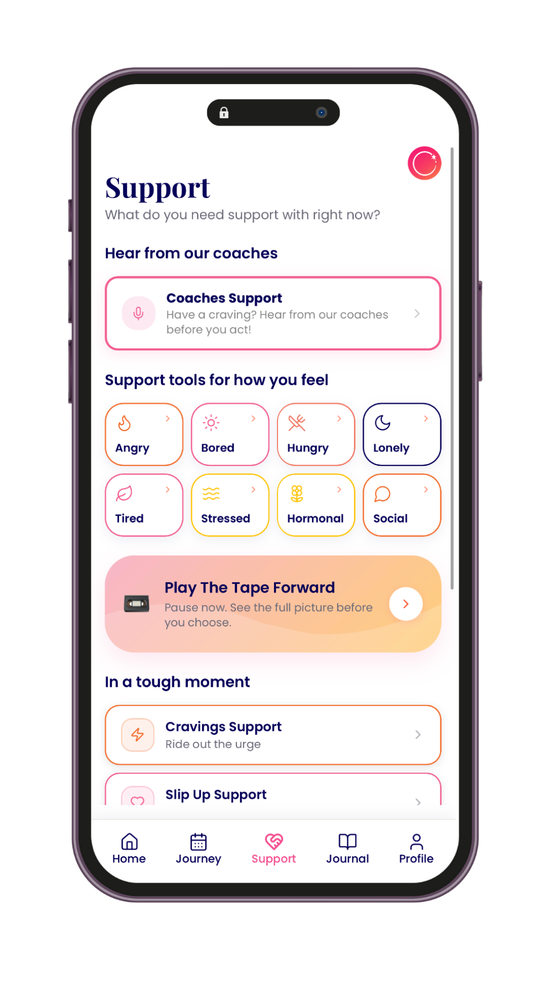 RESET support tools for cravings and difficult moments