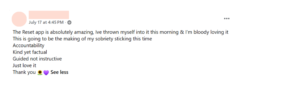 Genuine RESET Facebook feedback