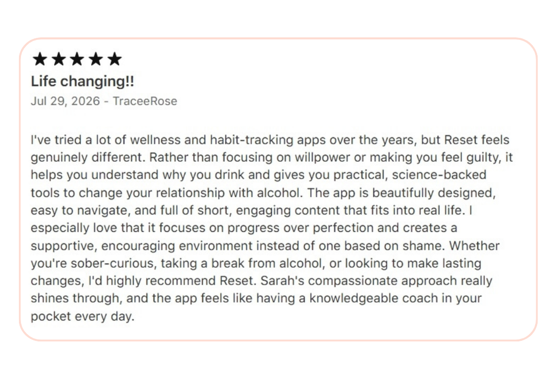 Genuine RESET App Store review titled Life changing!!