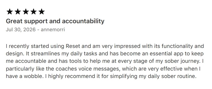Five-star RESET App Store review
