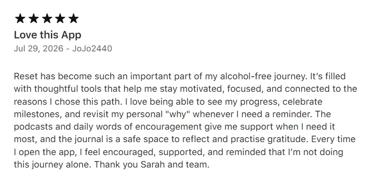 Five-star RESET App Store review
