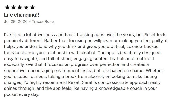 Five-star RESET App Store review