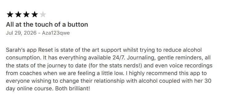 Five-star RESET App Store review