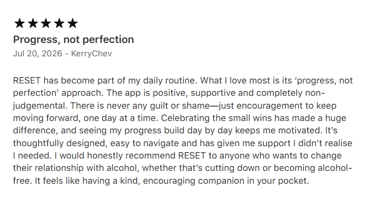 Five-star RESET App Store review